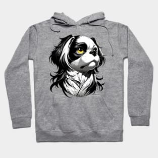 Stunning and Cool Japanese Chin Monochrome and Gold Portrait for Father's Day Hoodie